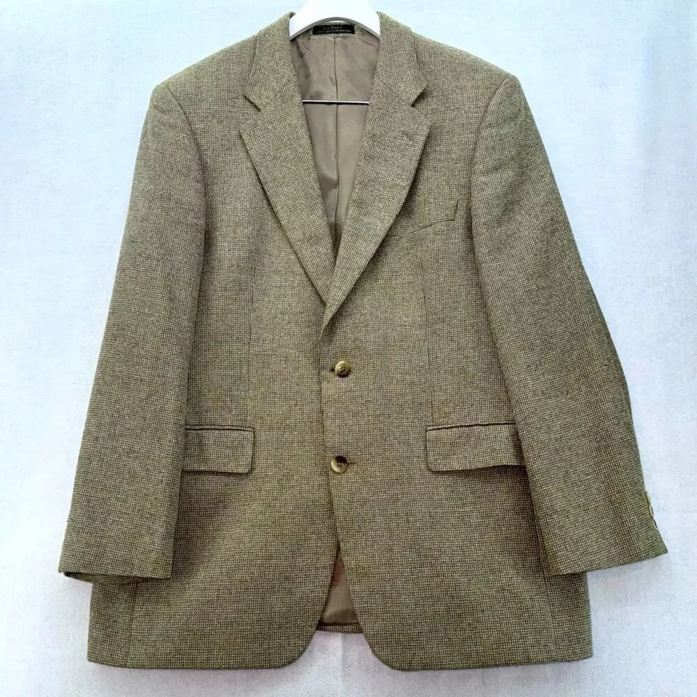 LL Bean Silk & Wool Blend Tweed Sport Coat Mens size 42 Regular Blazer Tan